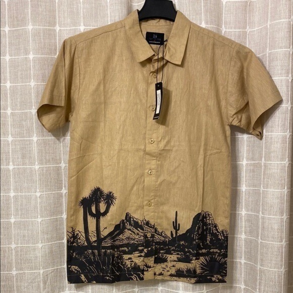 Standard Issue Linen Shirt Mens Parchment Desert Graphic Button Up Rodeo Sz S